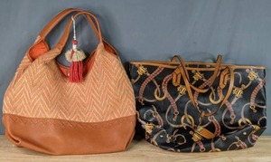 lot 310 image: Pair of Handbags Orange Bag with Tags by Steven (Steve Madden), Belt Print Purse by Lauren of Ralph Lauren  X
