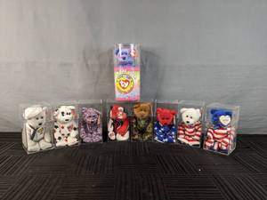 lot 296 image: Lot of (9) TY Beanie Baby Bears (8 are US Military or Patriotic, 1 is Purple from Beanie Babies Club)   W