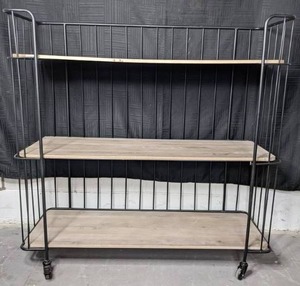 lot 304 image: 3-Shelf Wood and Wire Rolling Cart  X