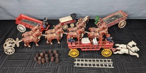 lot 343 image: A Collection of Wagons, Barrels, Ladders and Horse Figurines  W