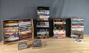 lot 373 image: Collection of DVDs, VHS tapes, Cassette Tapes, CDs Horror, James Bond, Family Films, Jazz, and More  W