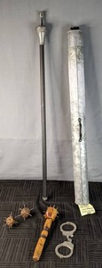 lot 404 image: Unique Lot Fire Eating StickTwirling Baton, Stainless Steel Cane w Knife, & More W