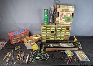 lot 399 image: Tools & More Akron-Mills Cabinets, Speed Out Damaged Screw Extractor, Master Mark Heavyweight Lawn Edging, & Lots More W