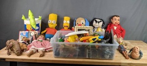 lot 380 image: Vintage Little Jimmy Ventriloquist Doll, Bart Simpson Dolls, Blonde Baby Doll, Jabba the Hutt Toy and More   W