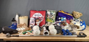 lot 383 image: A Collection of Sports Items, Blyleven Twins Bobble Head, Golf Balls, Dumbbells, Baseball Trading Cards and More  W