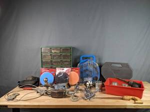 lot 384 image: A Collection of Tools, 18 Drawer Box, 2 Reese Towpower Ball Mount, Drill Bits and More   W