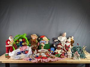 lot 375 image: A Collection of Christmas Lighs, Ornaments, Doll, Santa and More Christmas Items  W