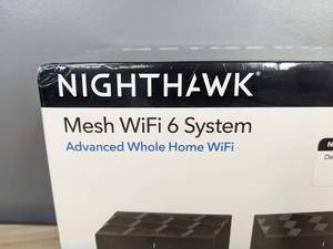 lot 24A image: Brand New NETGEAR Nighthawk AX1800 Mesh WiFi 6 System with Router  1 Satellite Extender, 1.8Gbps Y