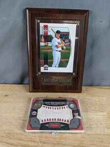 lot 11 image: MLB Framed Don Russ Team Heroes 2005 Baseball Card Justin Morneau & Sweet Spot Signatures Autographed Baseball Leather, MN Twins  W