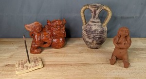 lot 50 image: Hand-Crafted Woman with Baby, Chinese Foo Dog, Receipt Spike and Hand-Crafted Jug  P