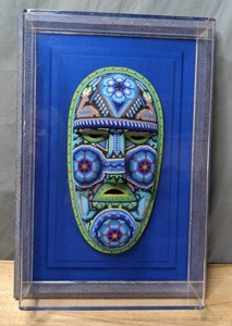 lot 1 image: Amazing Huichol Mexican Style Beaded Mask in Beautifully Framed  Display Case P