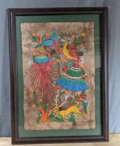 lot 15 image: Colorful Mexican Folk Art Painting Beautifully Framed with Conservation Glass  P