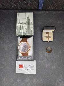 lot 71 image: Caravelle Watch, Gold Colored Ring and Gold Colored Necklace  Q