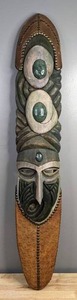 lot 2 image: Mexican Mask, Artist Signed (Roberto Macias) Wooden, Stone and Leather   P