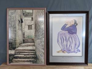 lot 90 image: RC Gorman Framed Gallery Poster and Framed Watercolor by Yvonne Yiu  P