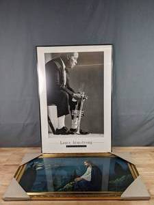 lot 98 image: Framed Wall Decor Pair  Black & White Louis Armstrong Photo, and New Print of Jesus  P