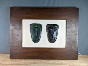 lot 86 image: Unique FramedBacklit Pair of Glass Masks  P