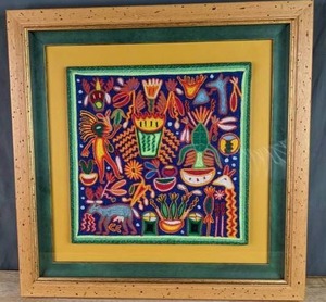 lot 22 image: Gorgeous Framed AztecMexican Fabric Artwork by Alejandrina de la Rosa  P