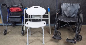 lot 438 image: Medical Aid Lot  Traveler SE Wheelchair, Shower Chair, Drive Rollator, Drive Potty Chair, and Gait Belt   M