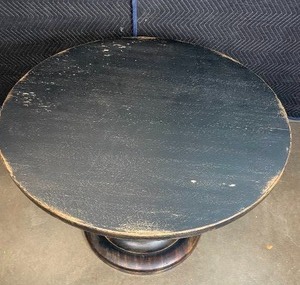 lot 50A image: Distressed Dark Wood Pedestal Round Dining Table  F
