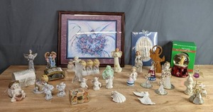 lot 454 image: Collection of Porcelain Angel Figurines, Water Globe, Decorative Trinket Boxes and More M