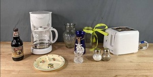 lot 459 image: Decorative Vases, Cuisinart Toaster, Coffee Maker, Sprecher Root Beer, and More M