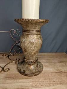 lot 110A image: Decorative Candle, Clock, (2) Plate Display Racks, and 3 Sets of Decorative Plates D