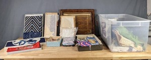 lot 465 image: Large Assortment of Japan Textiles and Fabrics, Vintage Serving Tray, and More R