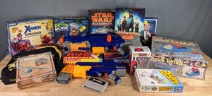 lot 501 image: Assortment of Kids Toys, Games, & More Nintendo Japanese Romancing Saga 2, Rolling Stones Rock Tumbler, Super Munchkin, Marvel Pop Deadpool, Nerf Gun, Star Wars Deluxe Papermodel Kit, & More R