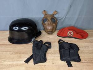 lot 66 image: German Armed Forced Beret, Black Stahlhelm Prop Helmet and More  R