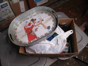 Box of assorted Christmas decor and...