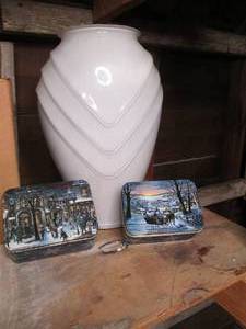 white vase about 18 inches tall and...
