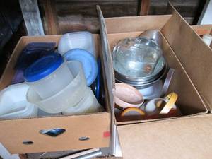2 boxes of Misc kitchen items, pans...
