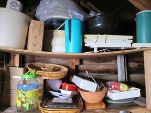 2 shelves of misc kitchen items. Ic...