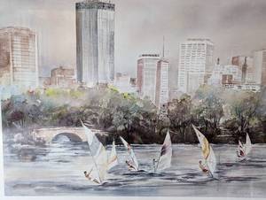 lot 4 image: Framed Windsurfing Print by Lou Roman