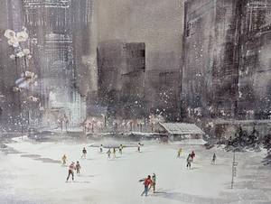 lot 9 image: Framed Winter Ice Skating Print by Lou Roman