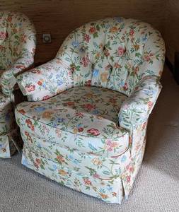 lot 12 image: Pair of Floral Print Armchairs