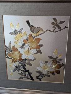 lot 14 image: Pair of Metallic Asian Inspired Bird Prints