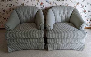 lot 29 image: Pair of Blue Striped Armchairs