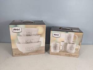 lot 38 image: NEW Parini Mixing Bowls and Coffee Mugs Sets