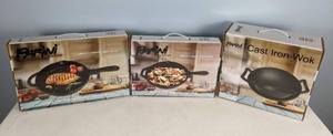 lot 58 image: New Parini Cast Iron Grill Pan, Fry Pan and Wok