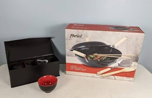 lot 31 image: NEW Parini 14 Wok Set and Set of 4 Soup Bowls