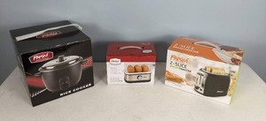 lot 66 image: New Parini Rice Cooker, 6-Egg Cooker, 2 Slice Bread Toaster