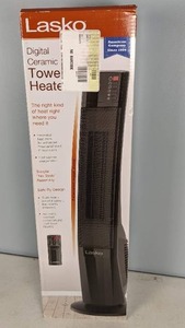 lot 34 image: NEW Lasko Digital Ceramic Tower Heater with Remote