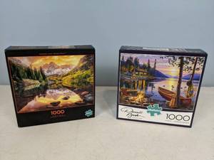 lot 91 image: New Maroon Lake Reflections 1000 Piece Puzzle, Canoe Lake 1000 Piece Puzzle