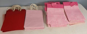 lot 129 image: Pink Striped, Pink and Red Paper Favor Gift Bags with Handles (42 Pcs)