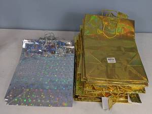 lot 139 image: Gold and Silver Paper Favor Gift Bags with Handles, 10 x 10 x 5 (40 Pcs)