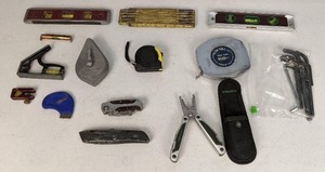 lot 150 image: Sheffield 12-in-1 Electricians Multi-Tool with Pouch, Levels, Measuring Tapes, Hex Keys and More