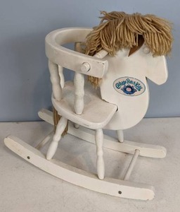 lot 144 image: Rare Vintage 1986 Cabbage Patch Kids White Wood Rocking Horse Chair