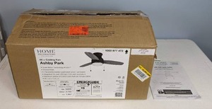 lot 161 image: Home Decorators Collection Ashby Park 44 in. White Color Changing Integrated LED Bronze Ceiling Fan with Light Kit and 3 Reversible Blades